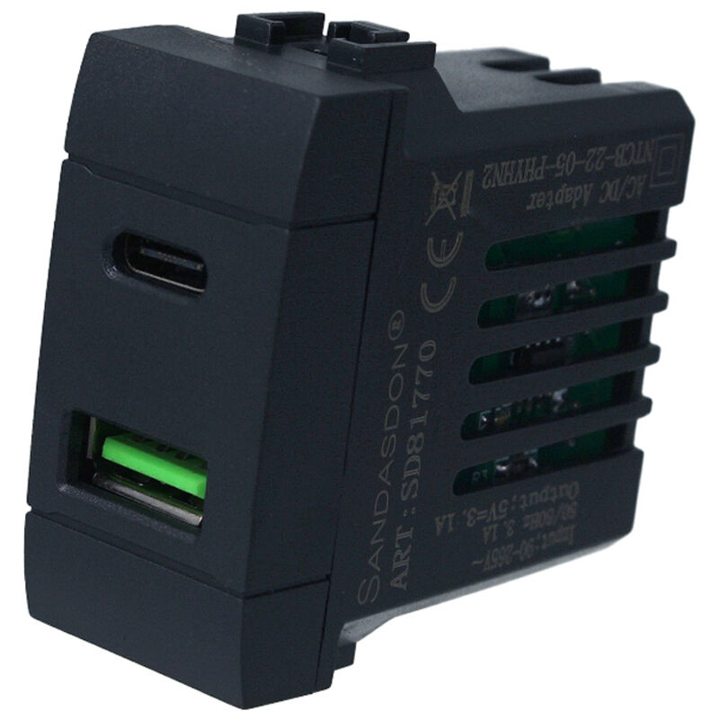 BeMatik Base Presa USB Da Incasso – 2 Porte USB Femmina, 80x80mm, Bianco Avorio, Trasformatore Incluso