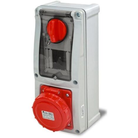 Presa interbloccata verticale con sezionatore, con fondo, con barra DIN, 380V, 4 poli, 16A, IP67 - Rosi 16.3316R6D