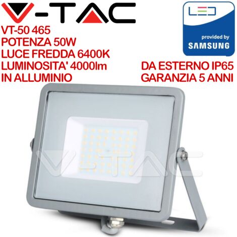V-TAC PRO VT-50 Faro LED SMD Chip Samsung 50W Colore Grigio IP65 Bianco freddo - 6400K