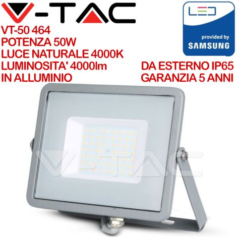 V-TAC PRO VT-50 Faro LED SMD Chip Samsung 50W Colore Grigio IP65 Bianco naturale - 4000K