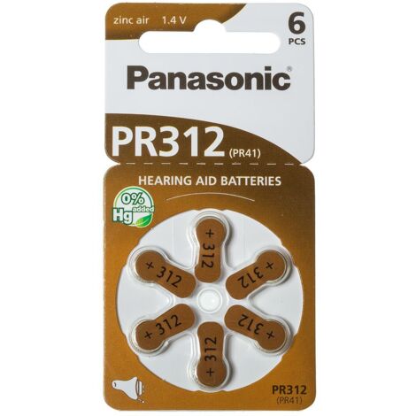 Blister da 6 pile a bottone zinco-aria 1,4V Panasonic - DA312, PR41, PR312