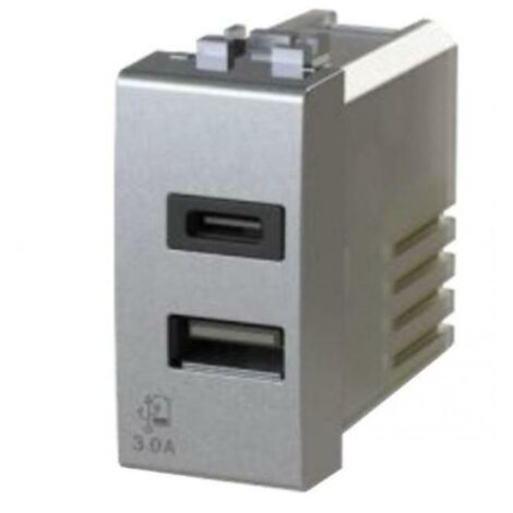 Modulo doppia presa USB 2.0 tipo A e USB 3.1 tipo C, 5Vdc 3A, serie U, tech, compatibile con serie BTicino Living Light - 4Box USB CA 20W 4B.NT.USB.30 (1/5)