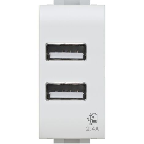 Modulo doppia presa USB 2.0 tipo A, 5Vdc 2,4A, serie U, bianco, compatibile con serie BTicino Living Light - 4Box USB 2.4 4B.N.USB.24 (1/4)