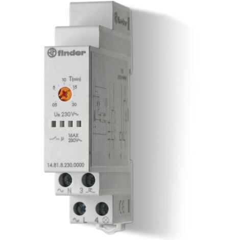 Temporizzatore per luce scale, 1 funzione, regolazione 30 secondi 20 minuti, 16A, 1 contatto NO, serie 14 - Finder 14.81.8.230.0000 (1/2)