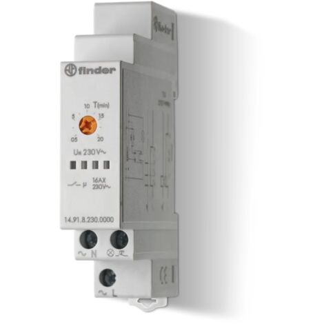 Temporizzatore per luce scale, 1 funzione, regolazione 30 secondi  20 minuti, 16A, 1 contatto NO, serie 14 - Finder 14.91.8.230.0000