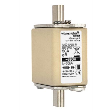 Fusibile NH 00 gR/aR, super rapido, con percussore, 690V 50A - Wimex 5521050