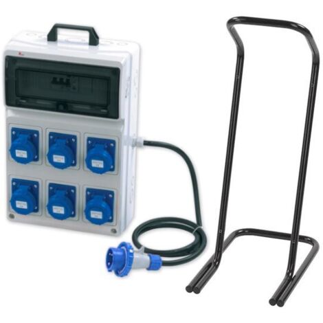 Quadro ASC portatile, 3KW 230V, IP65, 6 prese 2P+T 16A, spina 2P+T 16A, con magnetotermico differenziale, pulsante di emergenza e cavalletto - Rosi 2284C (1/3)