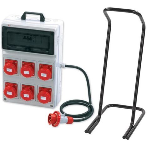 Quadro ASC portatile, 9KW 400V, IP65, 6 prese 3P+T 16A, spina 3P+T 16A, con magnetotermico differenziale, pulsante di emergenza e cavalletto - Rosi 2285C (1/3)