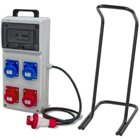 Quadro ASC portatile, 3KW 230V/9KW 400V, IP65, 2 prese 2P+T 16A e 2 prese 3P+T 16A , spina 3P+N+T 16A, con magnetotermico differenziale, pulsante di emergenza e cavalletto - Rosi 2243C