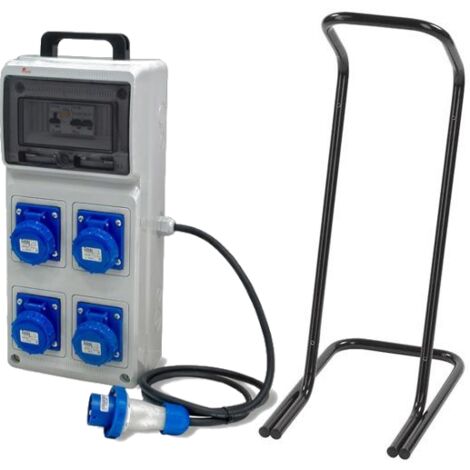 Quadro ASC portatile, 3KW 230V, IP65, 4 prese 2P+T 16A, spina 2P+T 16A, con magnetotermico differenziale, pulsante di emergenza e cavalletto - Rosi 2241C