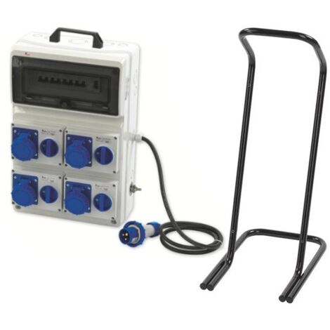 Quadro ASC portatile, 6KW 230V, IP65, 4 prese interbloccate 2P+T 16A, spina 2P+T 32A, con magnetotermico, differenziale generale, pulsante di emergenza e cavalletto - Rosi 2207C (1/3)