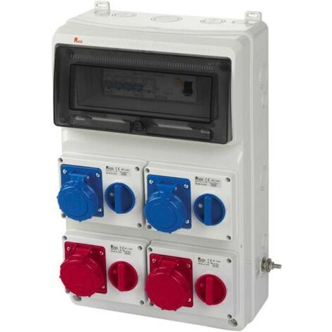 Quadro ASC fisso, 12KW 400V, IP65, 2 prese interbloccate 2P+T 16A e 2 prese 3P+T 16A, con magnetotermico, differenziale generale e pulsante di emergenza - Rosi 2202S