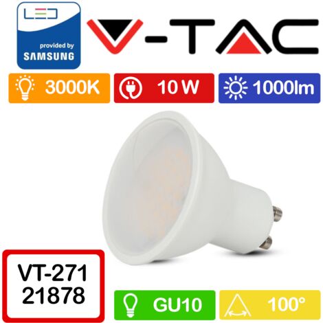 V-TAC PRO VT-271 Faretto LED GU10 con Chip Samsung 10W 100° Copertura Satinata Bianco caldo - 3000K