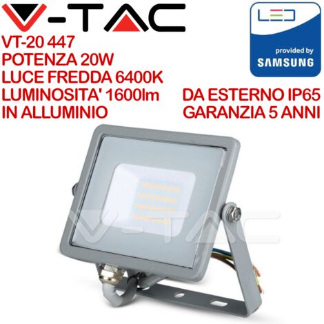 V-TAC PRO VT-20 Faro LED SMD Chip Samsung 20W Colore Grigio IP65 Bianco freddo - 6500K