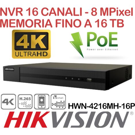 NVR Hikvision Hiwatch HWN-4216MH-16P 16 canali 8 Megapixel 4K PoE (1/2)