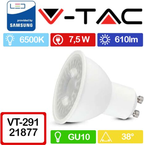 V-TAC PRO VT-291 Faretto LED GU10 con Chip Samsung 7,5W 38° Bianco freddo - 6500K