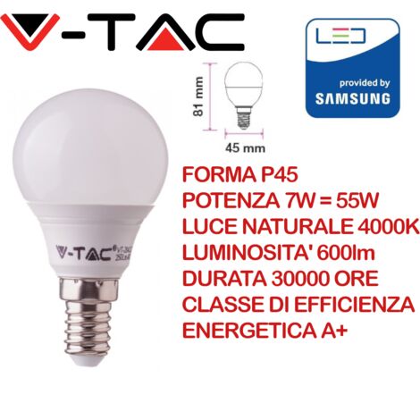 V-TAC PRO VT-270 Lampadina LED Chip Samsung E14 7W P45 Bianco naturale - 4000K (1/10)