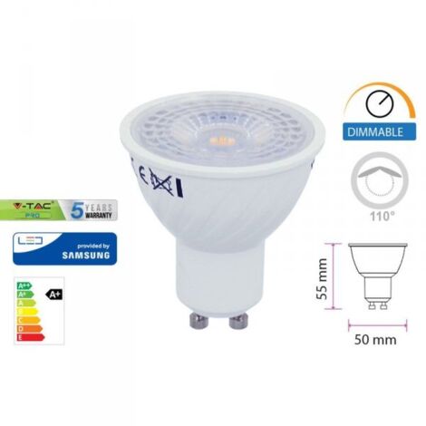 V-TAC PRO VT-247D Faretto LED GU10 con Chip Samsung 6W 110° 3000K Dimmerabile Bianco caldo - 3000K
