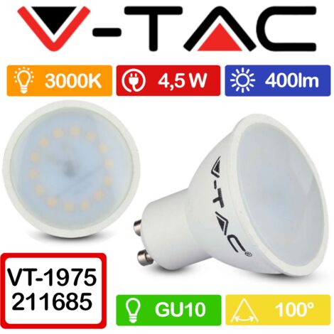V-TAC VT-1975 Faretto LED GU10 4,5W 100° Copertura Satinata Bianco caldo - 3000K