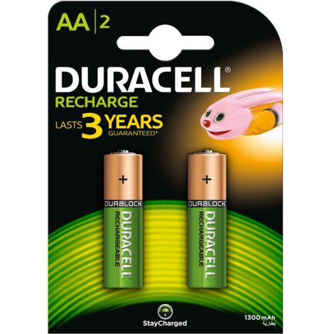 Blister da 2 batterie ricaricabili Ni-Mh stilo AA 1,2V 1300mAh Duracell "Recharge Plus"