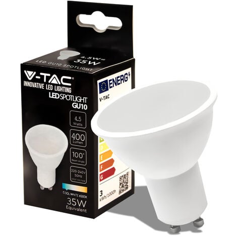 V-TAC PRO VT-205 Faretto LED GU10 con Chip Samsung 4,5W 100° Copertura  Satinata Bianco freddo - 6400K