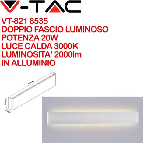 VT-821-W Lampada LED Da Muro Rettangolare 20W con Doppio Fascio Luminoso  Colore Bianco IP44