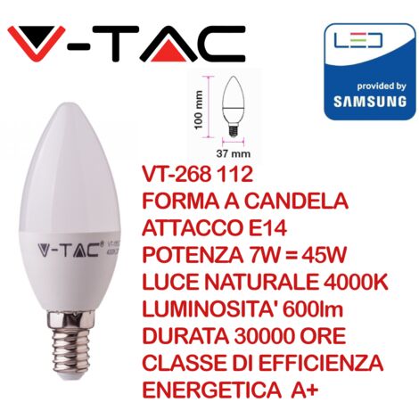 Lampada A Led E14 C37 7W 600LM Bianco Neutro 4000K Forma Goccia Oliva Candela SKU-112