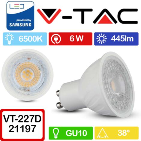 V-TAC PRO VT-227D Faretto LED GU10 con Chip Samsung 6W 38° Dimmerabile Bianco freddo - 6500K
