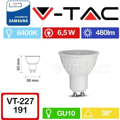 V-TAC PRO VT-227 Faretto LED GU10 con Chip Samsung 6,5W 38° Copertura