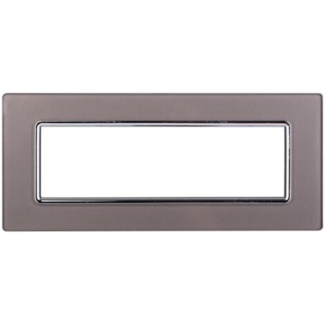 Placca serie Space, 7 moduli, vetro, argento, compatibile con serie BTicino  Living - Ettroit LN84706