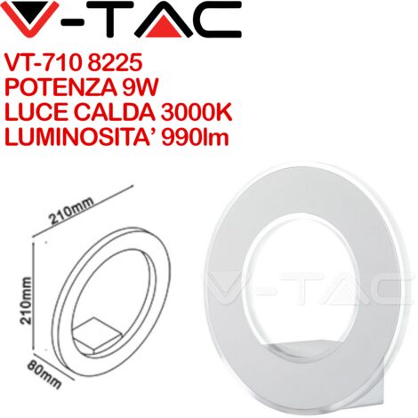 V-TAC VT-710 8225 Lampada LED da Muro Circolare 9W Colore Bianco 3000K IP20