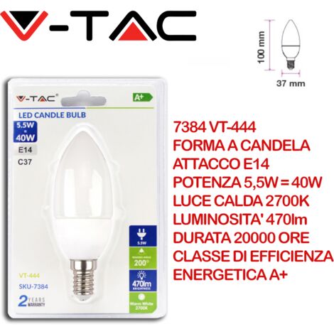 V-TAC VT-444 Lampadina LED in blister E14 5,5W a Candela Bianco caldo -  2700K