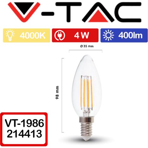 V-TAC VT-1986 Lampadina LED E14 4W Candela Filamento Bianco naturale - 4000K