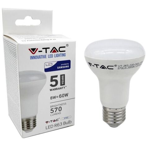 V-TAC PRO VT-263 Lampadina LED con Chip Samsung E27 8W R63 Bianco naturale - 4000K