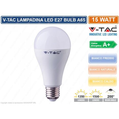 V-TAC VT-2015 LAMPADINA LED E27 15W BULB A65 - SKU 4453 / 4454 / 4455 - Colore Luce: Bianco Freddo
