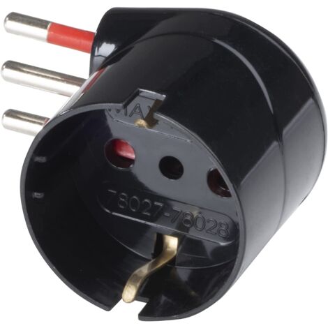 Adattatore a 90° da spina 10A a presa schuko 16A, nero, serie Unika - Rosi RS78028
