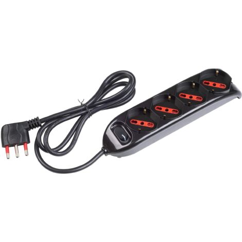 Multipresa con spina 16A piegata a 90°, 4 prese bipasso/schuko 10A/16A, cavo 1,5 metri, con interruttore, nero, serie Emilia - Rosi RS94073 (1/4)