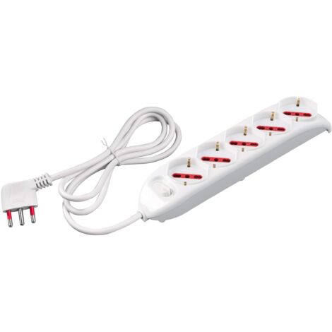 Multipresa con spina 16A piegata a 90°, 5 prese bipasso/schuko 10A/16A, cavo 1,5 metri, con interruttore, bianco, serie Emilia - Rosi RS94005 (1/3)