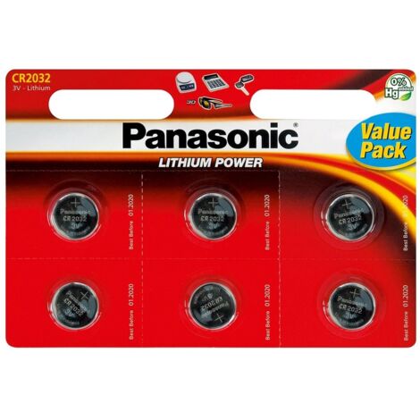 Blister da 6 pile a bottone al litio 3V Panasonic - CR2032, DL2032
