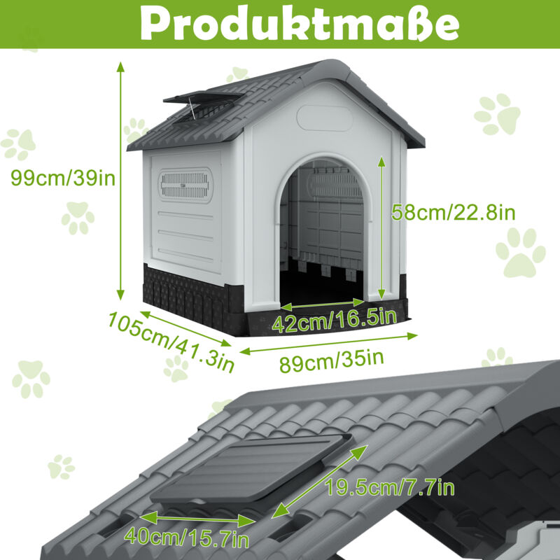 Aqpet Cuccia Per Cani In Plastica PP Per Esterno/Interno | Casetta Con Tetto Sollevabile E Pavimento Rialzato | Taglia Piccola/Media 87x74x61 Cm, Colore Marrone
