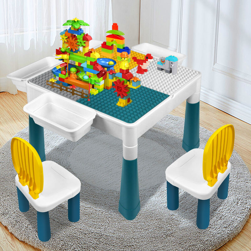 Tavolo Tavolino Multigioco con Sedia in Plastica per Bambini 2 Vasche  71x53x45cm