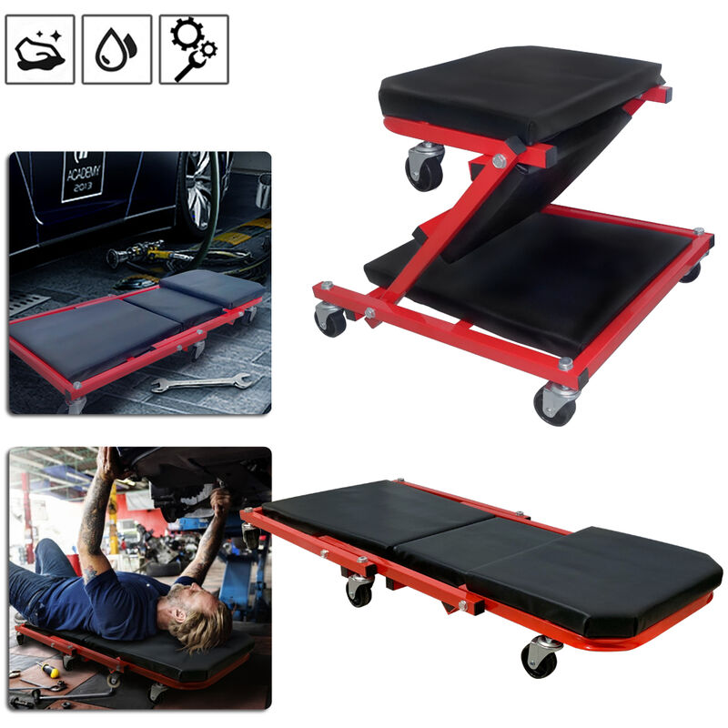 Tavola A Rulli Per Meccanico NAIZY 2 In 1 - Sgabello E Lettino Da 150kg Con Ruote 360° - Foto 7