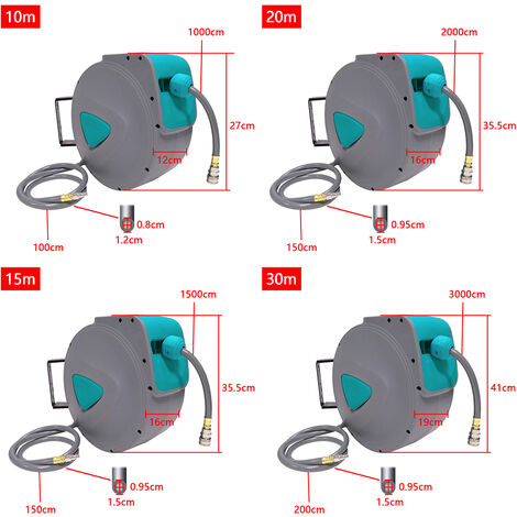 Avvolgitubo Aria Compressa 30m Automatico - Attacco 1/4", Pressione 18 Bar, Montaggio A Parete