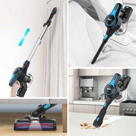 Aspirateur Balai sans Fil 30KPa, aspirateur 6-en-1 Aspirateur 2200 MAH Batterie sans fil sans sac, Bleu, 55 mins d'autonomie, grand bac à poussière 1.2L, batt