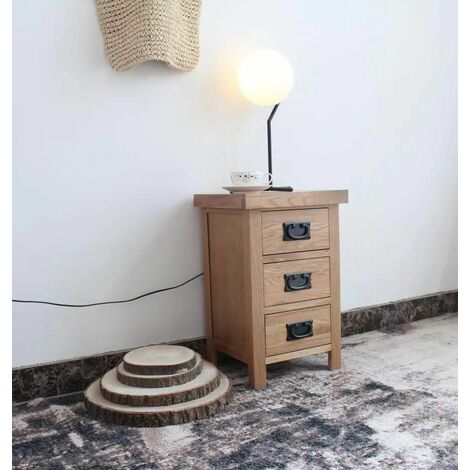 3 Drawer Large Bedside Wide Bedroom Cabinet Night Stand - Oak (1/4)