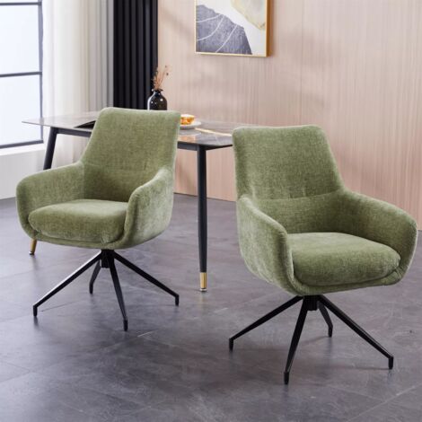 Set of 2 Chenille Padded Dining Chair - Green (1/5)