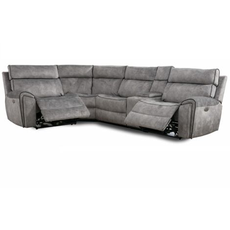 Power Corner Recliner Sofa Set Light Grey - 4 Seater With Cup Holders (1/5)