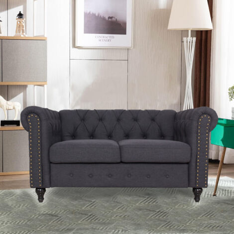 155cm Width Upholstered Sofa Chair with Nailhead Trim - Dark Grey (1/5)