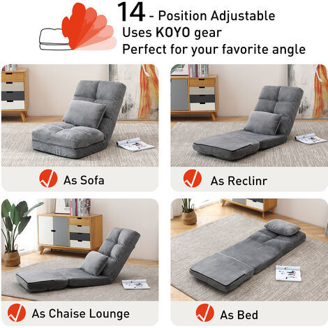 Furniture One Folding Sofa Chair 360° Swivel Floor Lazy High-Back Seater Adjustable Recliner - Grey
