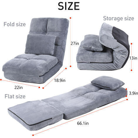 Furniture One Folding Sofa Chair 360° Swivel Floor Lazy High-Back Seater Adjustable Recliner - Grey